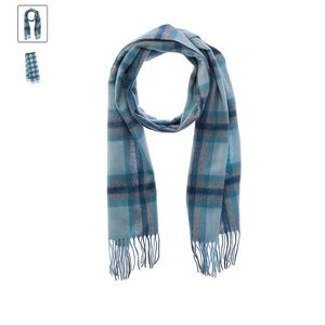 Phenix Woven Cashmere Plaid Scarf in Blue  NWT